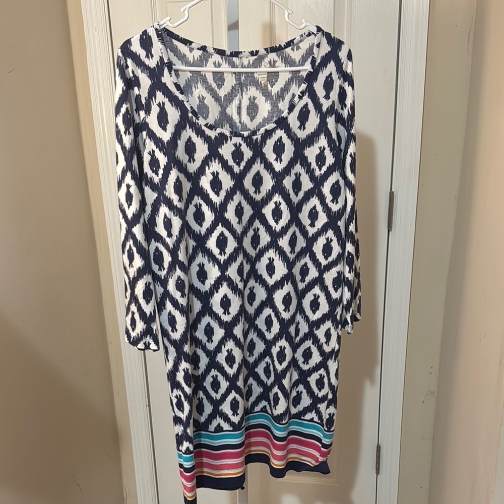 Lilly Pulitzer White and Blue Graphic Tunic Dress 3/4 Sleeve Beacon dress - Picture 2 of 4